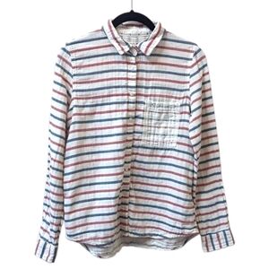 Madewell Stripe & Dot Boyfriend Fit Lightweight Crinkle Cotton Shirt (S)